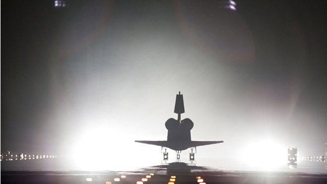 Xenon lights help space shuttle Endeavour land